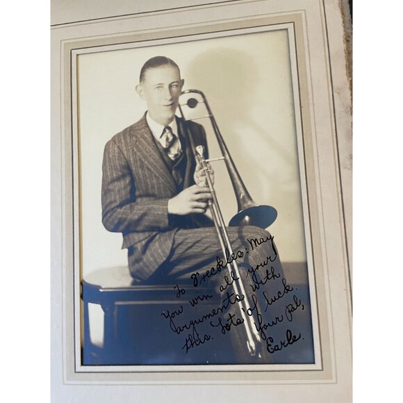 Signed Vintage Photograph Of Swing Band Trombone Player Earle Spencer - Picture 12 of 13